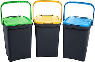Ecoplast | Tris de poubelles pour collection différenciée 50 l, couleurs assorties jaune/vert/bleu, 43 x 41 x 54,4, fabriqué en Italie
