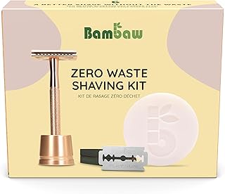 Bambaw Kit Rasage pour Femme Zéro Déchet – Rasoir de Sureté Femme avec Support, 10 Lames et Savon de Rasage à l’Abricot, Coffret Cadeau